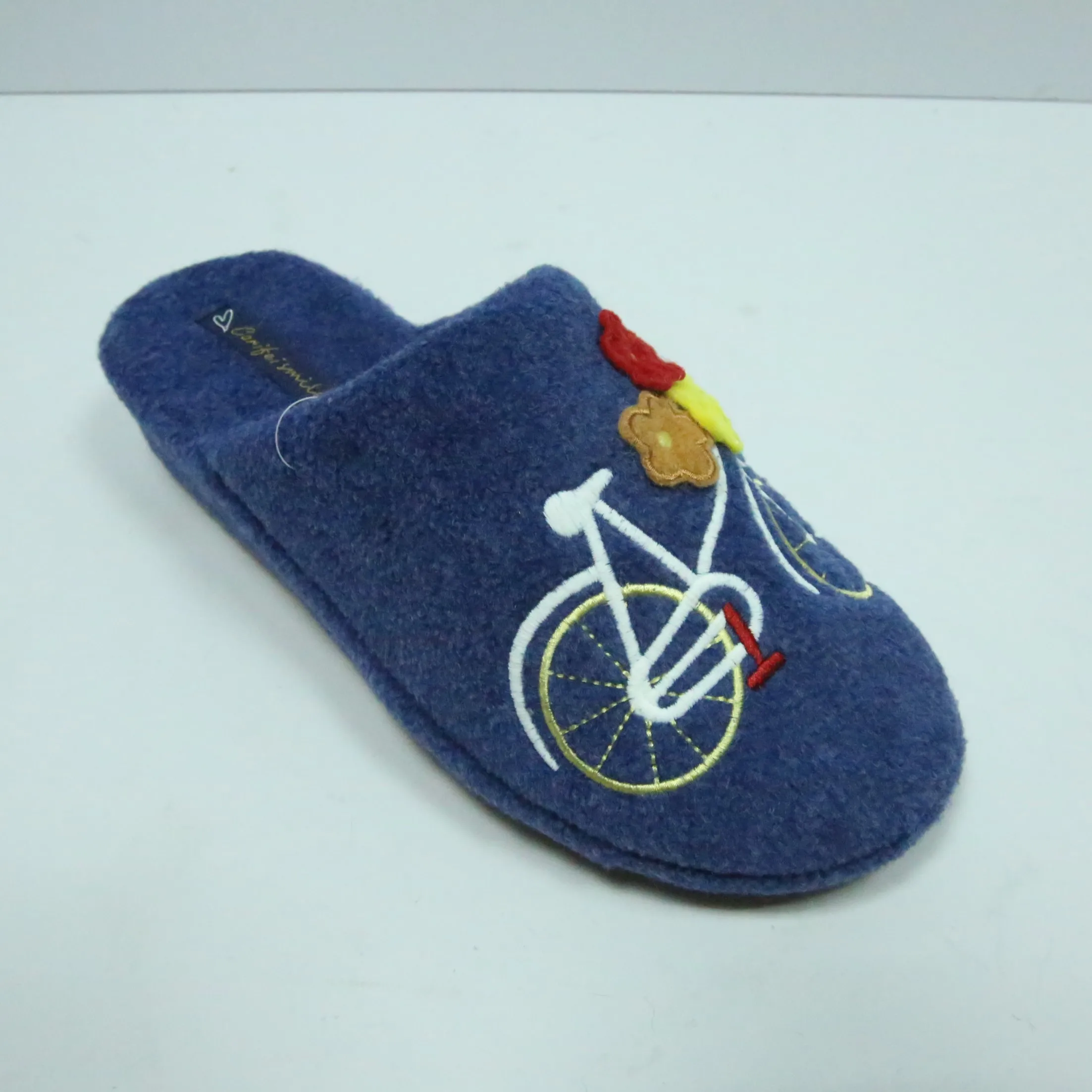CORIFEI Recreational Bicycle embroidery Height Increasing felt slippers for women