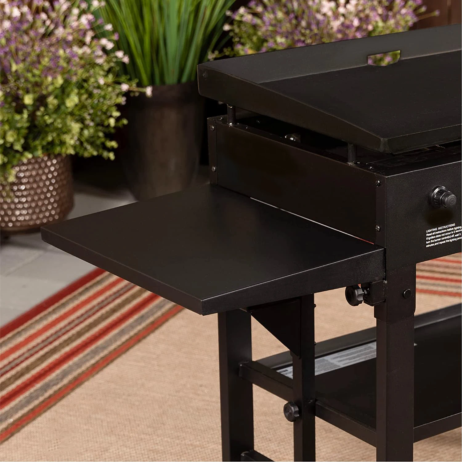 Factory direct selling outdoor handcart square with roller gas baking tray 2 burners with 1 side shelf