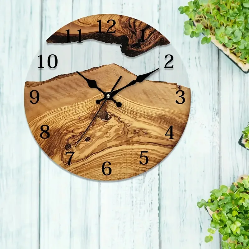Top Selling Custom Handmade Modern Style Minimalist Wall Clock Quartz Epoxy Resin Wood MDF Material for Home Office Decorative