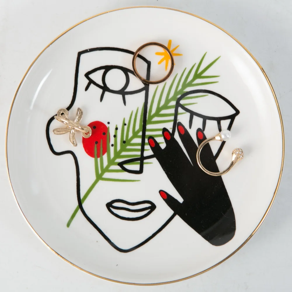 Line ring holder trinket ceramic jewelry dishes tray for home decoration
