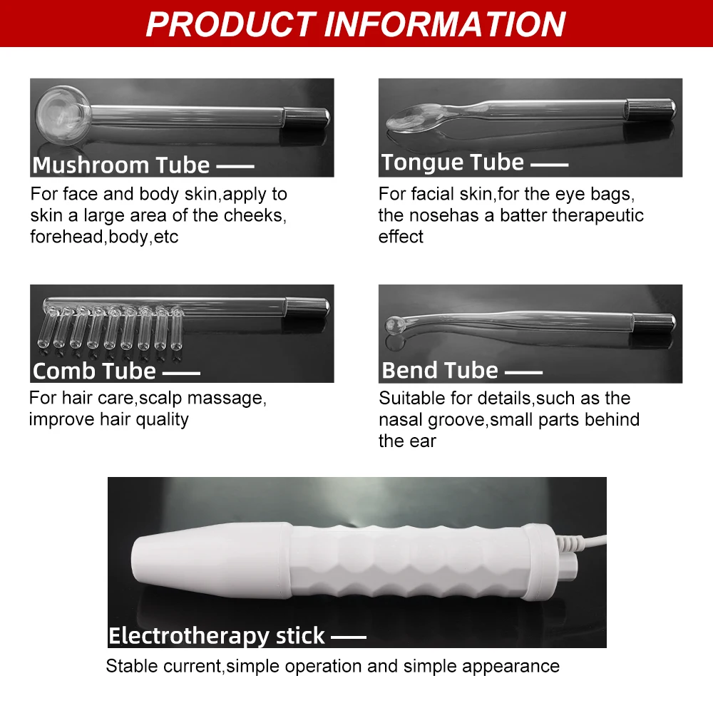 High Frequency Electrode Wand With 4 PCS Neon Electrotherapy Glass Tube Acne Spot Remover Beauty Machine Therapy Face Wand