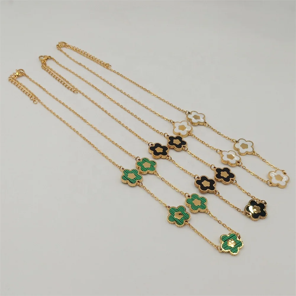 Custom Fashion Jewelry 18K Gold Stainless Steel High Quality Necklace Two Sides Shell Clover Flower Pendant Necklace For Women