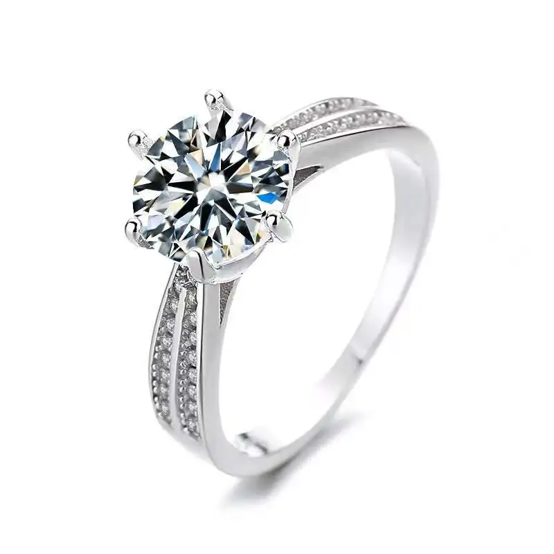 Luxury Engagement Wedding Fine Jewelry 925 Sterling Silver Classic Diamond 1 Carat Blue Moissanite Zircon Rings