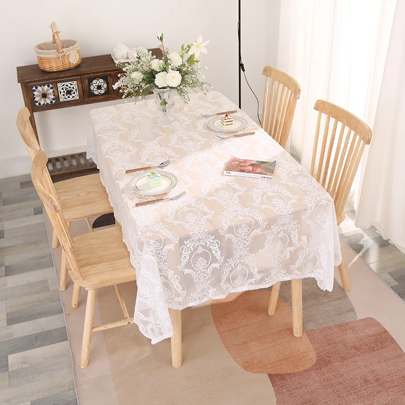 French Aesthetic Lace Tablecloth Solid Color Embroidered Coffee Table Cover Dresser Dormitory Banquet Wedding-for Home Use