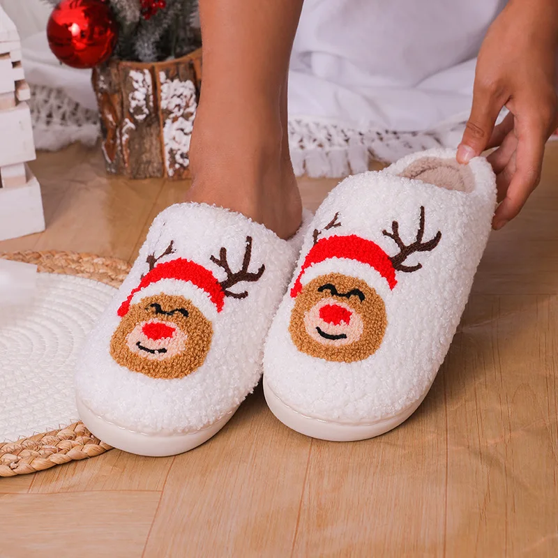 Home winter warm Plush anti slip Christmas fuzzy cozzy Various styles for Christmas slide slippers for man and women