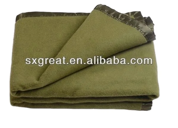 Hot sale Cheap Factory Price woven brushed wool and polyester heavy quality olive green cheap blanket for travel, training