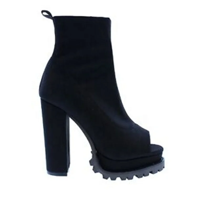 
High Quality Fashion Women Patent Leather Peep Ladies Toe Chunky Block High Heel Platform Ankle Boots 