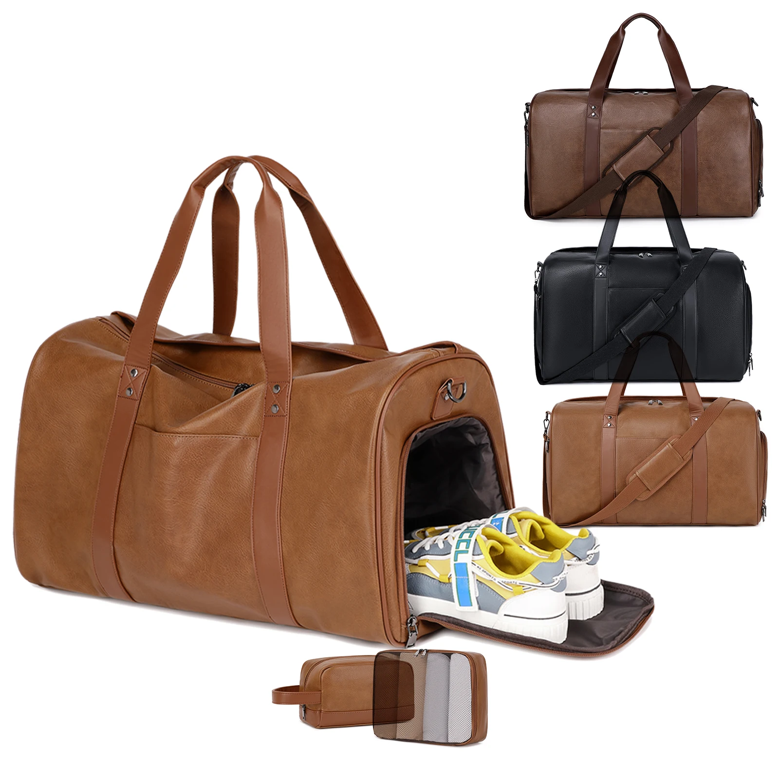 customize hand carry weekender outdoor travel toiletry makeup bag men travel organizer bag set luggage pu leather travel bags