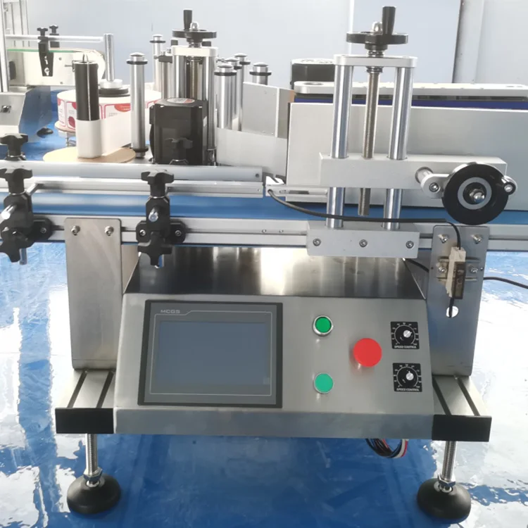 Semi auto tin can labeler tuna cans glass jar round bottle labeling machine