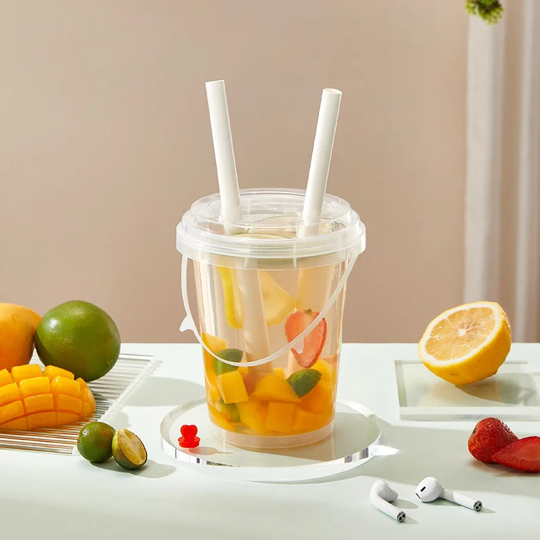 Wholesale 32oz Plastic Drink Buckets IML Printing Disposable Fruits Container Clear Bucket Cups With Lid (1600540428841)