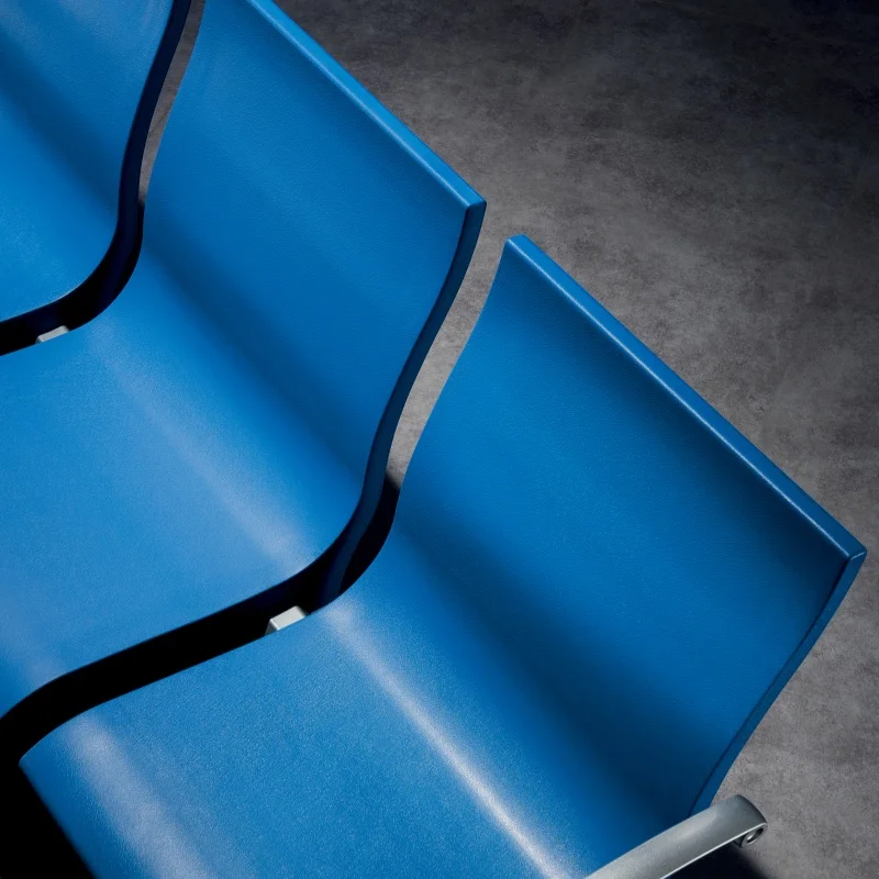 Aluminum alloy hands and feet 4 seats reception chair, light blue airport chair, hospital polyurethane (PU) waiting chair