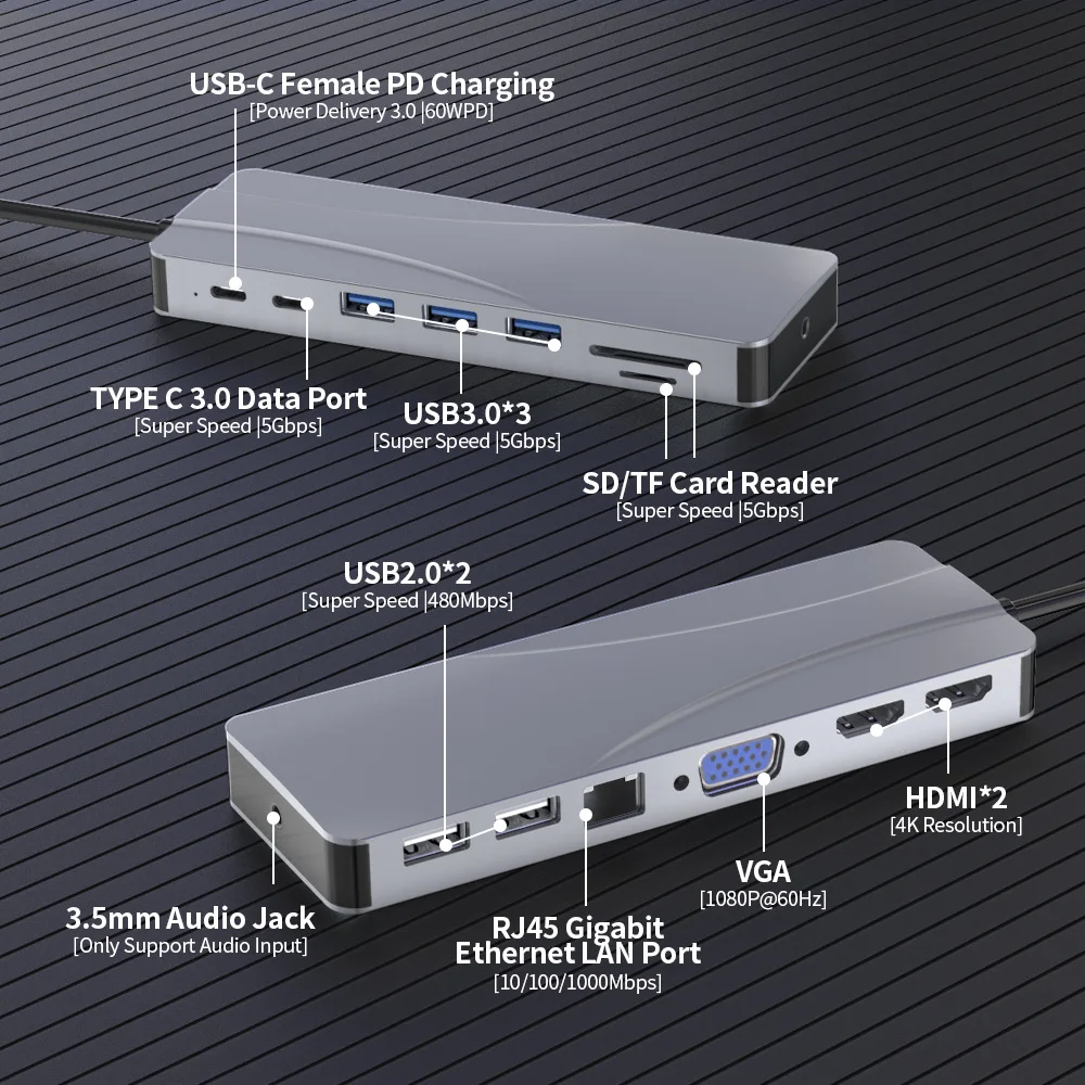 Oem 14 In 1 Usb C Hub Triple Display Usb C Docking Station With 4k Hd-mi Vga Gigabit Ethernet Power Delivery Type C Port Hub