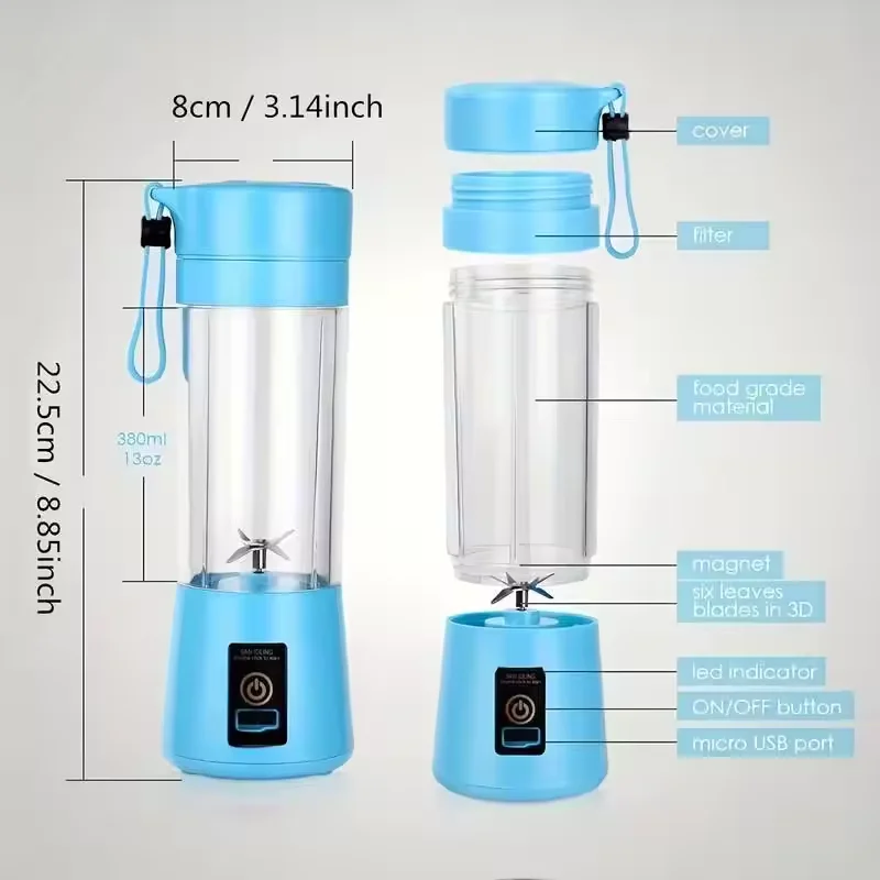 Home Kitchen Accessories Electric Mini USB 6 Blades Juicer Cup Machine Portable Fruit Cheap Juicer Blender