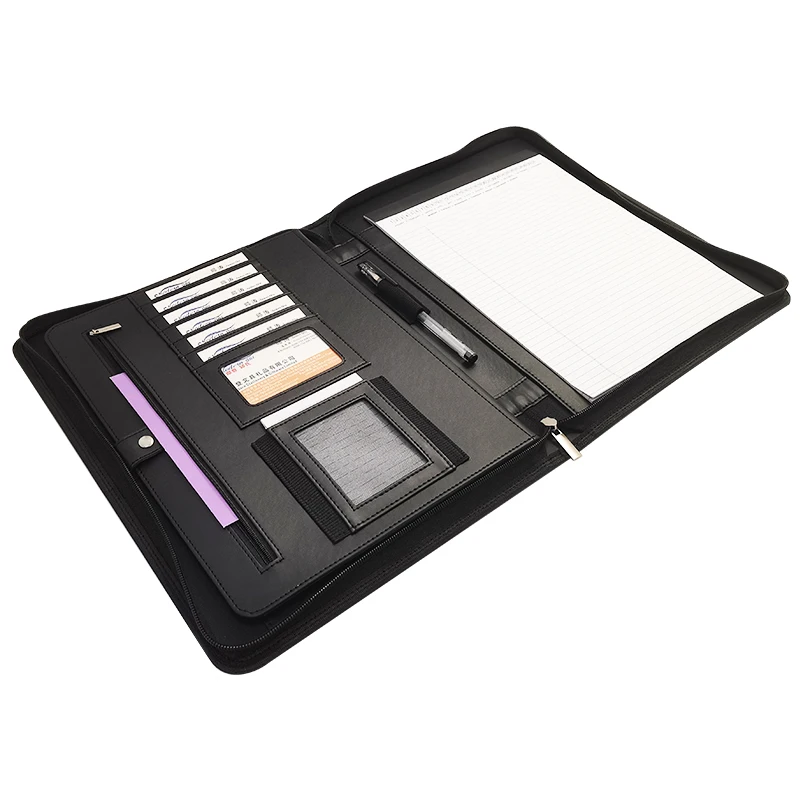 Modernqiu Custom Business Leather Portfolio A4 Leather Notepad Folder With Zipper Leather Padfolio Folder