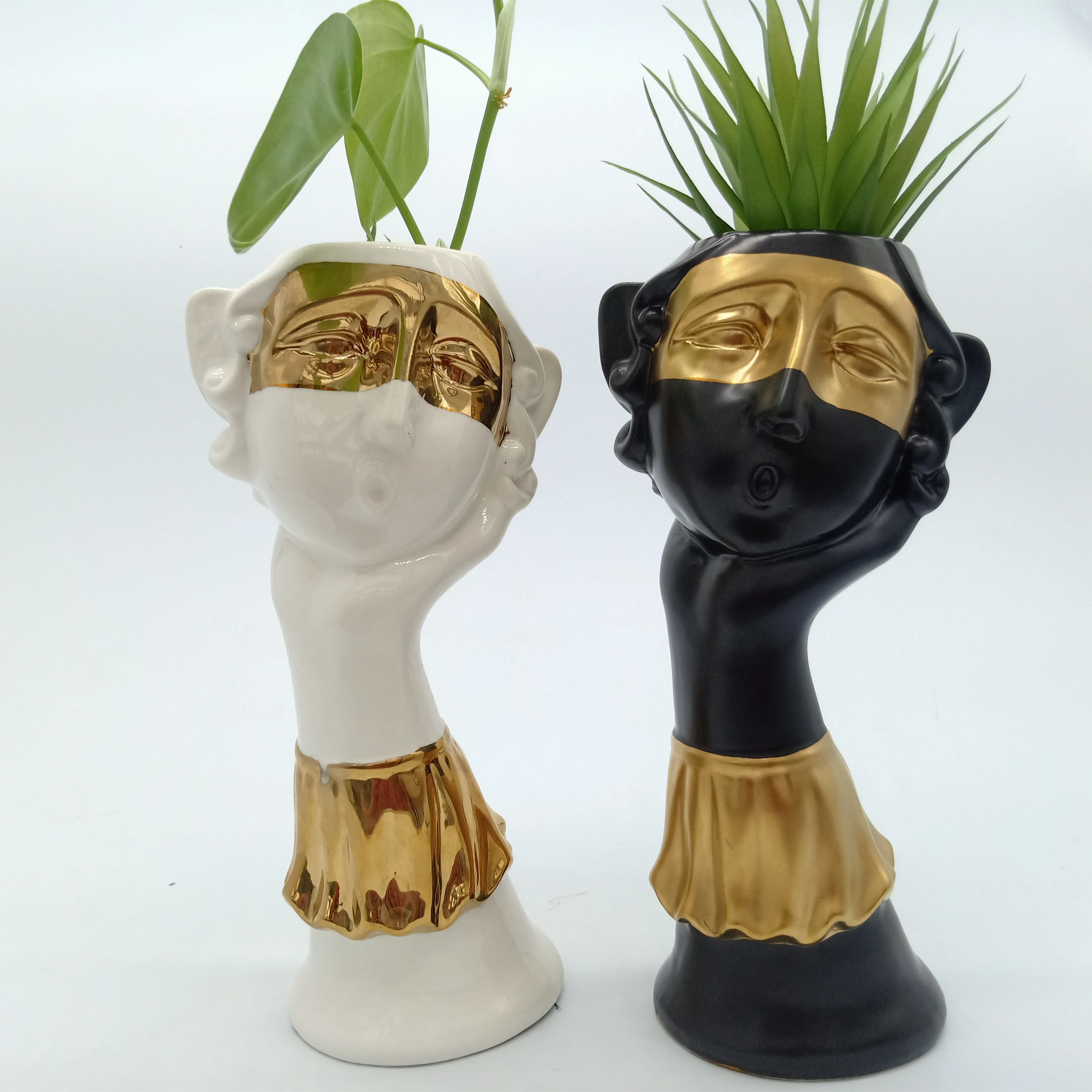 Home Decoration Creative Design Face Ceramic Flower Pot Wholesale Head Planter Pot Ceramic Succulent Planter with Drainage Hole