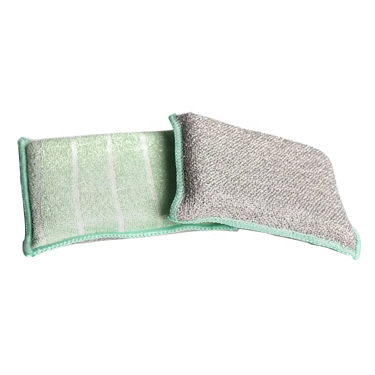 Custom Kitchen Dish Wash Bamboo Microfiber Sponge Block With Scrubber