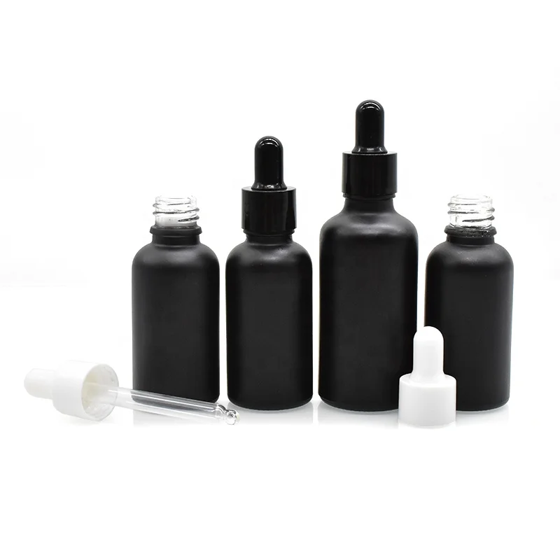matte black 5ml 10ml 20ml 30ml 50ml 100ml luxury essential oil glass dropper bottle for serum beard oil