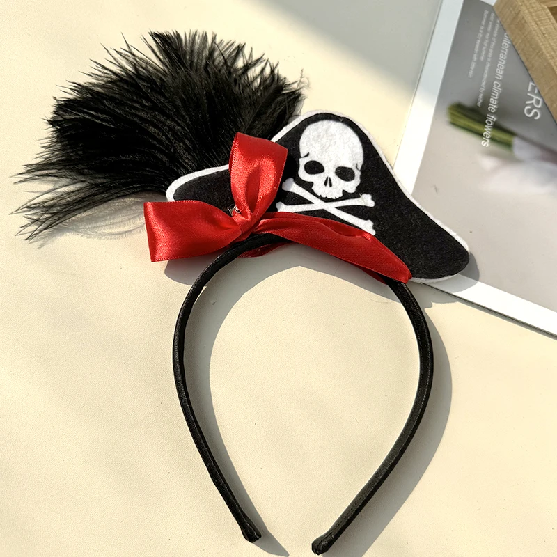 Halloween Hat hairband Party Pirate Hairhoop Ghost hairband Cosplay Pirate Captain With Feather Unisex Kids Headbands