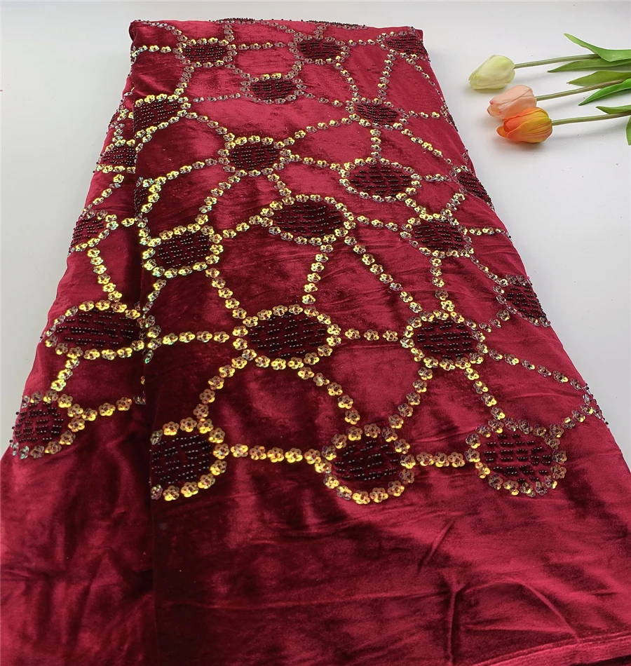 New design french lace  high quality fashion velvet lace with beads sequins for party