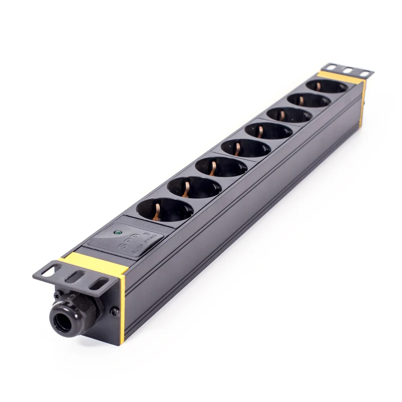1U 19-inch black European German Schuko 8 Way Surge Protection Rack Mount PDU Power Distribution Unit Socket for Data Centre