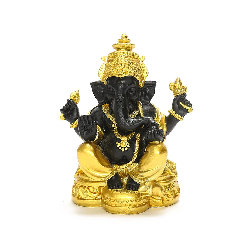 Статуя Ganesha из черно-золотистой смолы ручной работы идол Властелина Ганеша слон голова