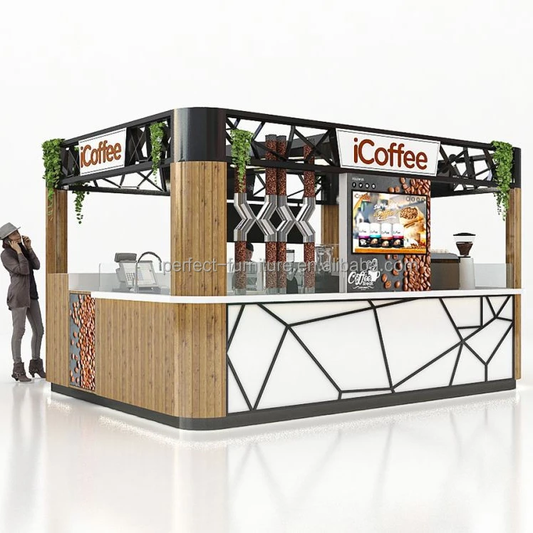 Indoor Coffee shop Kiosk  corn kiosk waffle kiosk Wood Counter Design