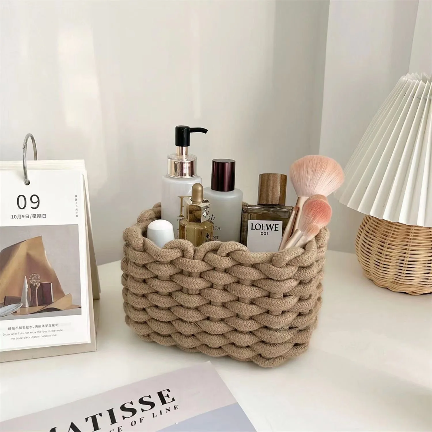 Nordic Cotton Line Hand-woven Storage Basket Coarse Rope Simple Desktop Organizer Box Baby Toy Snack Key Cloth