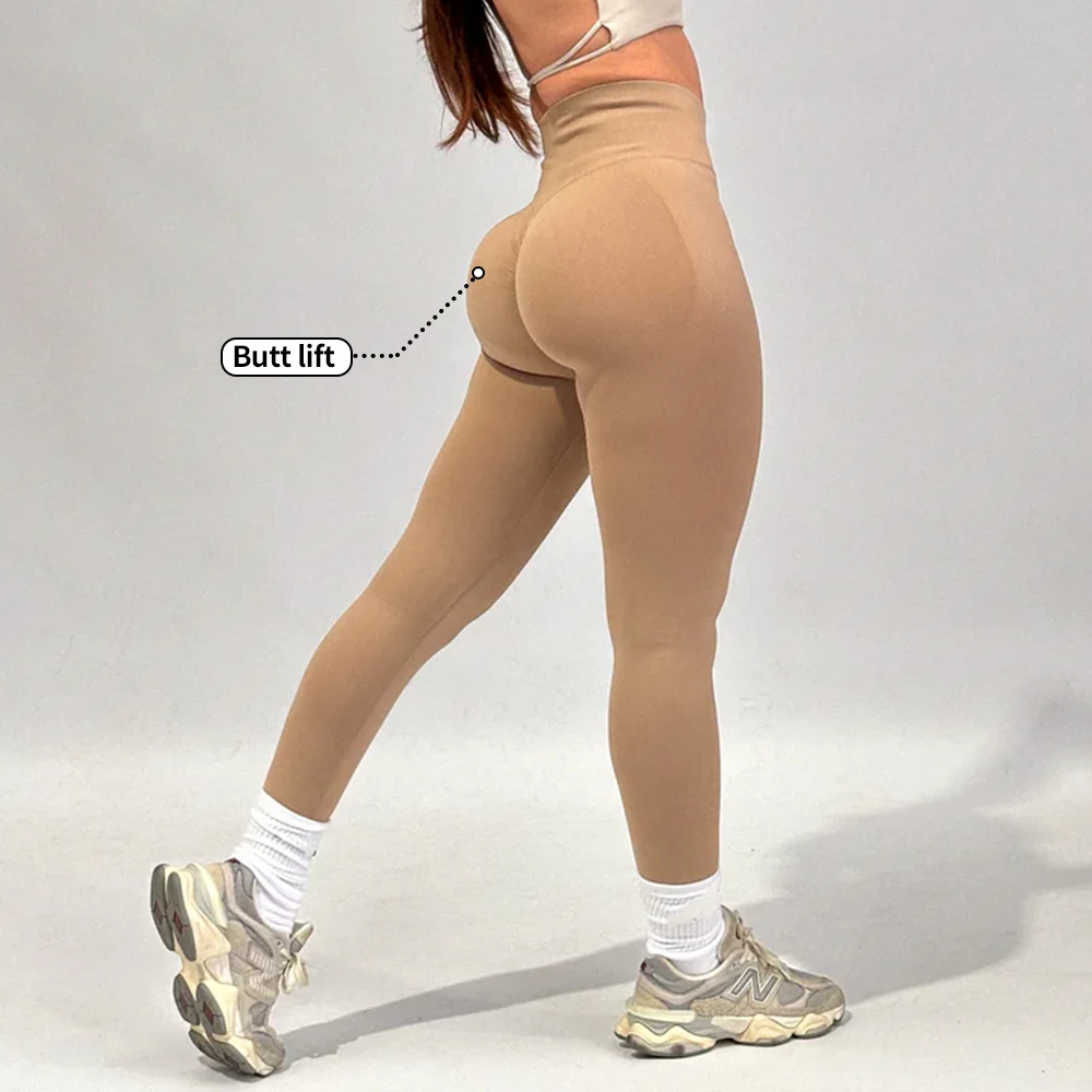 OEM Custom High Waist Seamless Knitted Tight Yoga Pants Black Solid Seamless Leggings