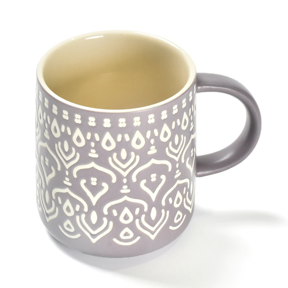 Wholesale Matt grey purple custom Stamping Ceramic Dinnerware Set