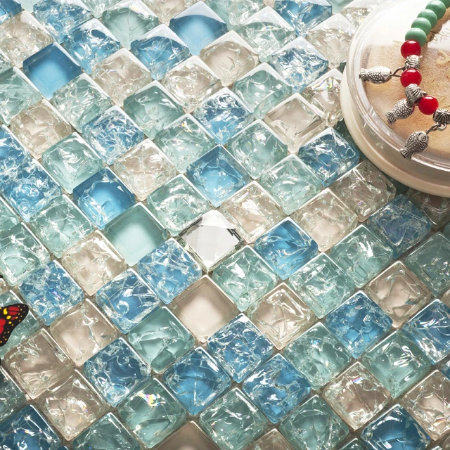 Kasaro hand painting pool shiny mix color glass mosaic tile floor 8mm crystal glass mosaic tiles for swimming pool tile