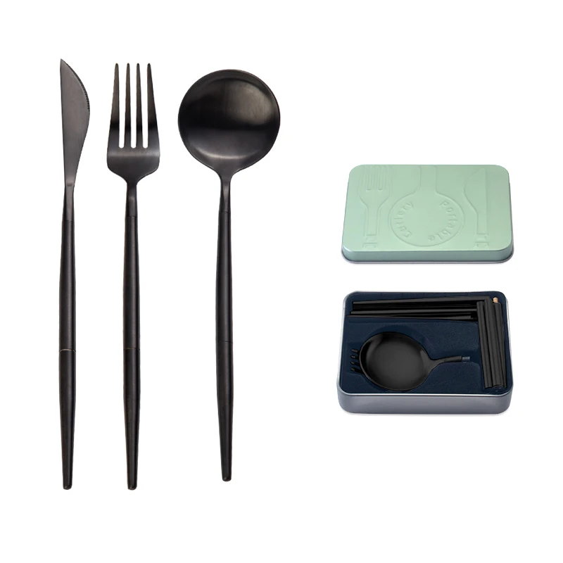 Набор съемных столовых приборов, столовые приборы из нержавеющей стали 304, вилка и ложка, столовые приборы для путешествий с футляром