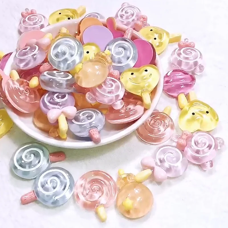 Beauty Colors Kawaii Spiral Rainbow Lollipop Candy Polymer Clay Cabochons Flatback For Diy Phone Decoration
