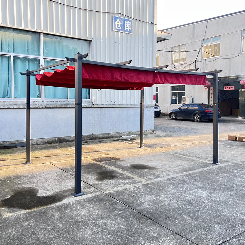 Outdoor Waterproof Garden Gazebo with Retractable Canopy and Aluminum Frame Metal Grape Trellis for Summerhouses