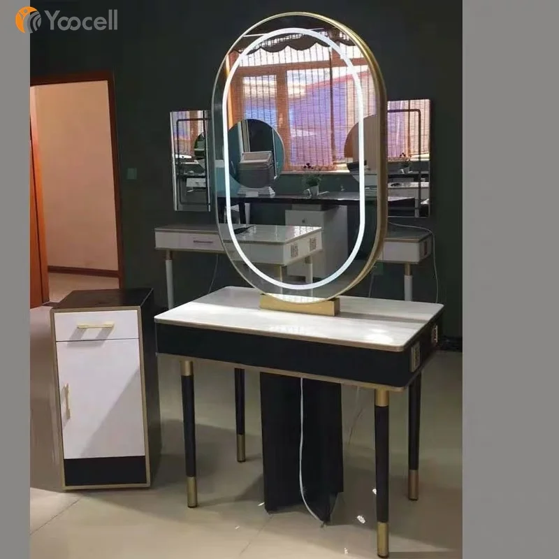 Классическая роскошная мебель Yoocell для парикмахерской светодиодная зеркальная станция зеркало
