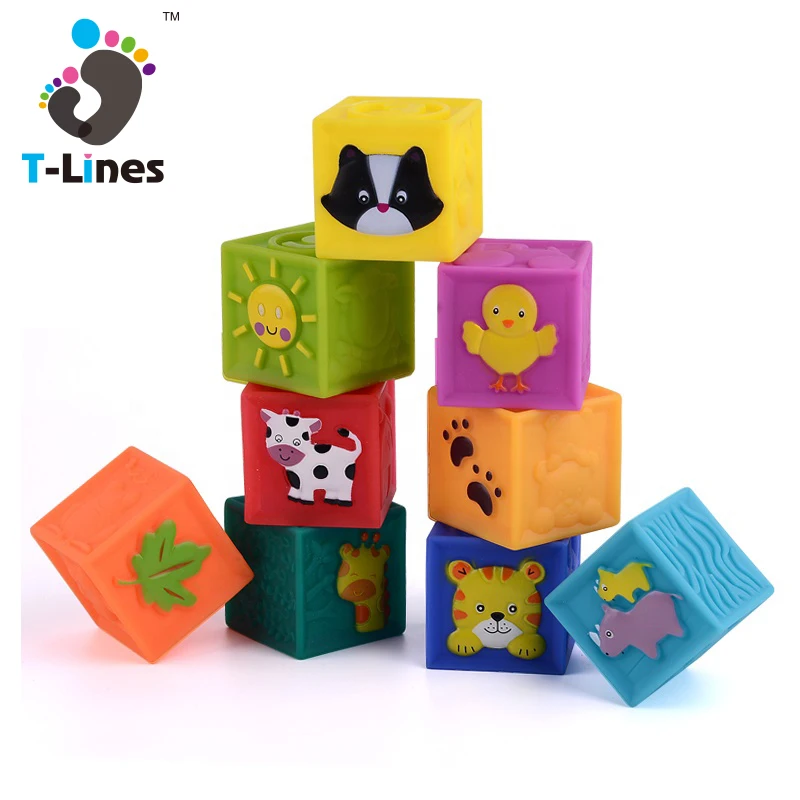New Toys 2021 Silicon Building Block Soft Silicone Teethers Blocke Squeeze Bricks Toy Baby Building Blocks For Kids