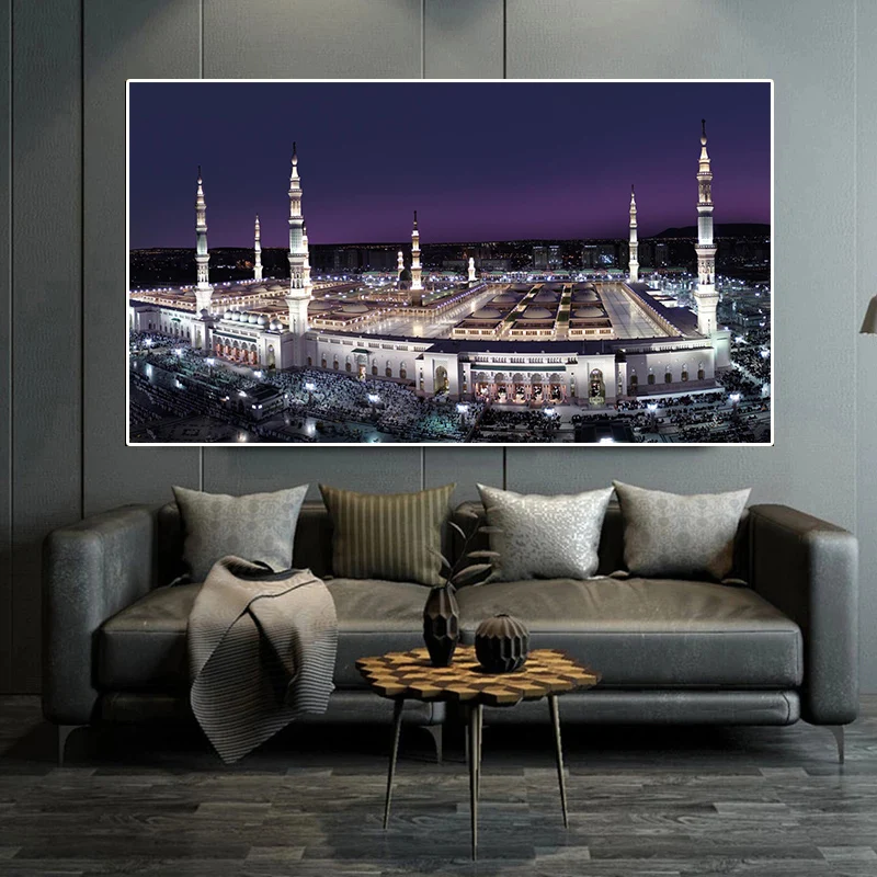 Islam Building Nightscape Canvas Painting Islamic Muslim Mosque Print Posters Art Work Wall Picture For Living Room Home Decor