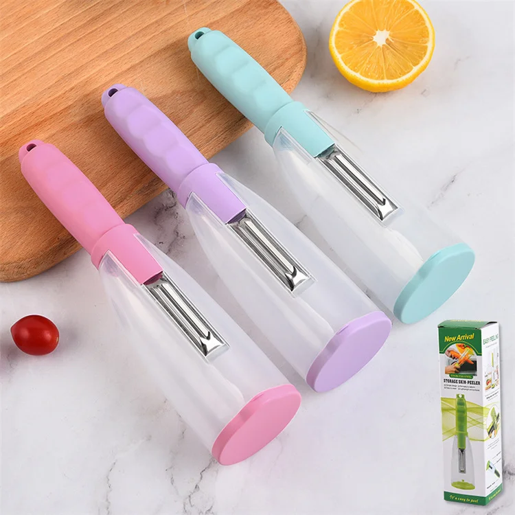 Multi-function Smart Gadget Kitchen Tools Stainless Steel Manual Vegetable Fruit Peeler With Skin Storage Container