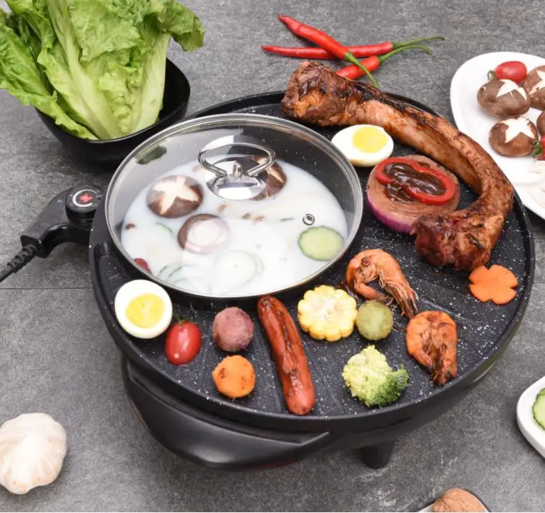 Круглый Электрический гриль Asador Electrico 2 en 1 с горячим горшком