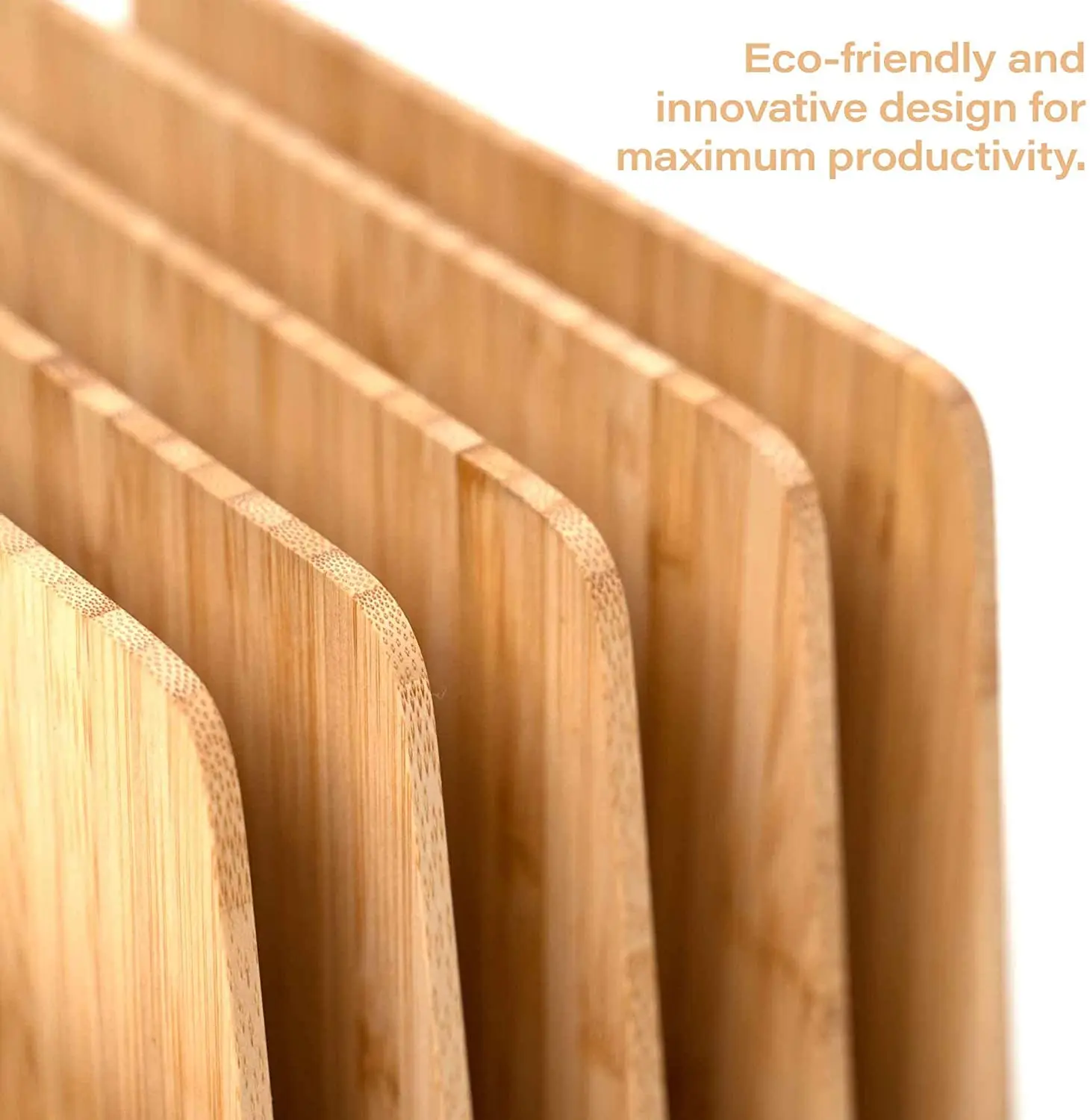 Bamboo Desktop Organizer File Forder 5 Slot Desk Organizer Holder Tray For Office Papers Documents
