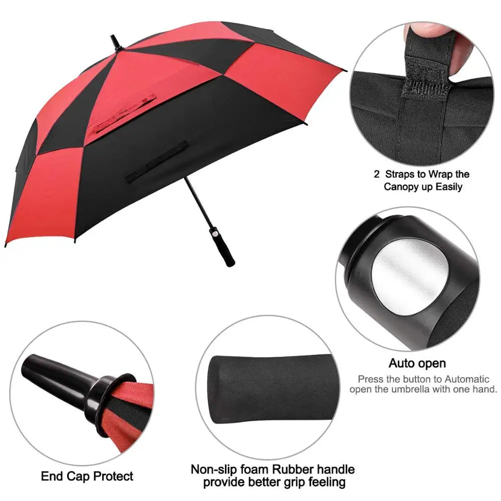 Storm proof semi-automatic extra large size double layer wind proof air vented golf square umbrellas