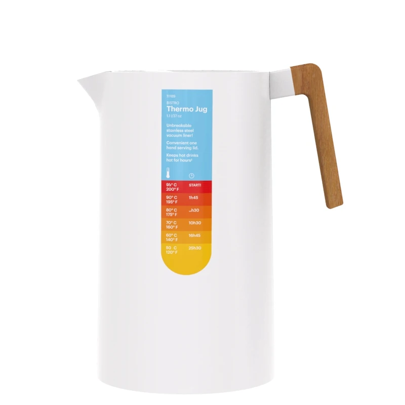 large capacity 1L thermal carafe glass inner plastic water kettle with wooden style handle home kitchen coffee pot thermos