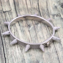 Factory Made Hot Iced Out Full Diamond Spiked Bracelets Women Bangle for Men