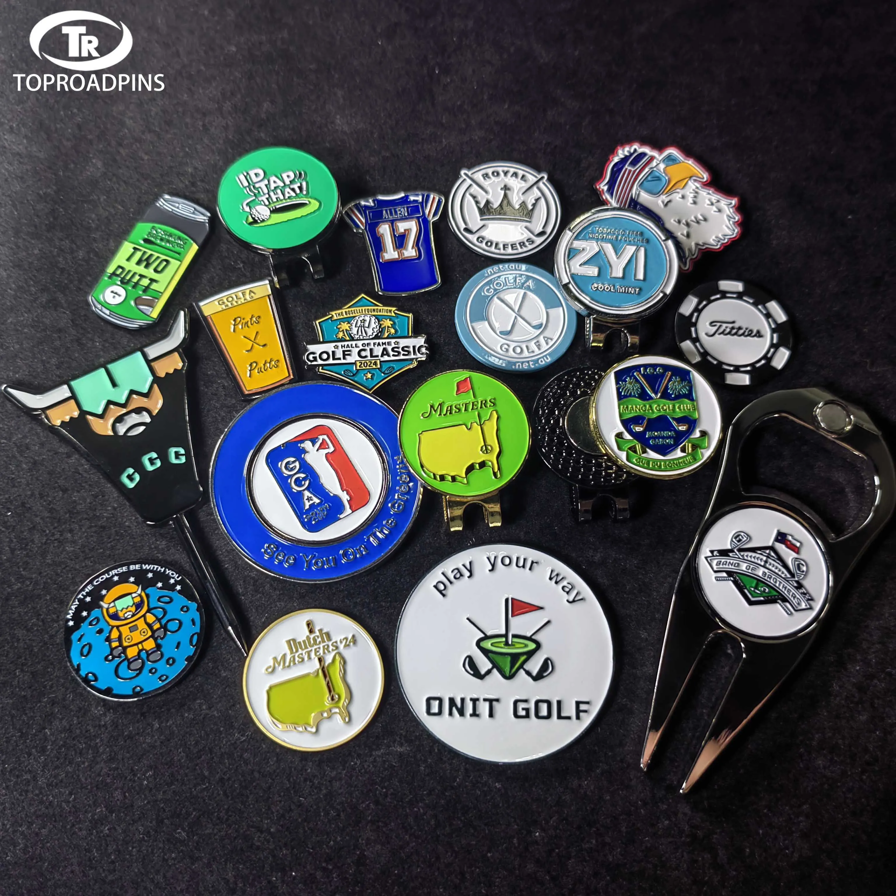 Manufacturer Designer Custom Iron Craft Engraved Double Sided Golf Ball Marker Golf Hat Clip