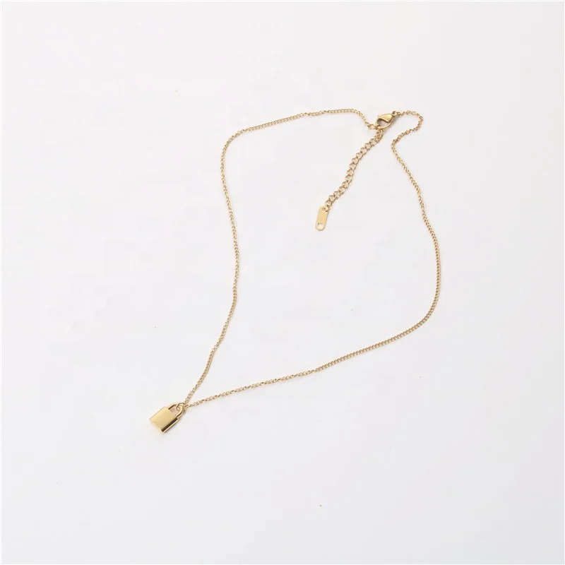 Stainless steel gold plated simple geometric jewelry cute tiny plain padlock lock charms pendant necklace jewelry for women