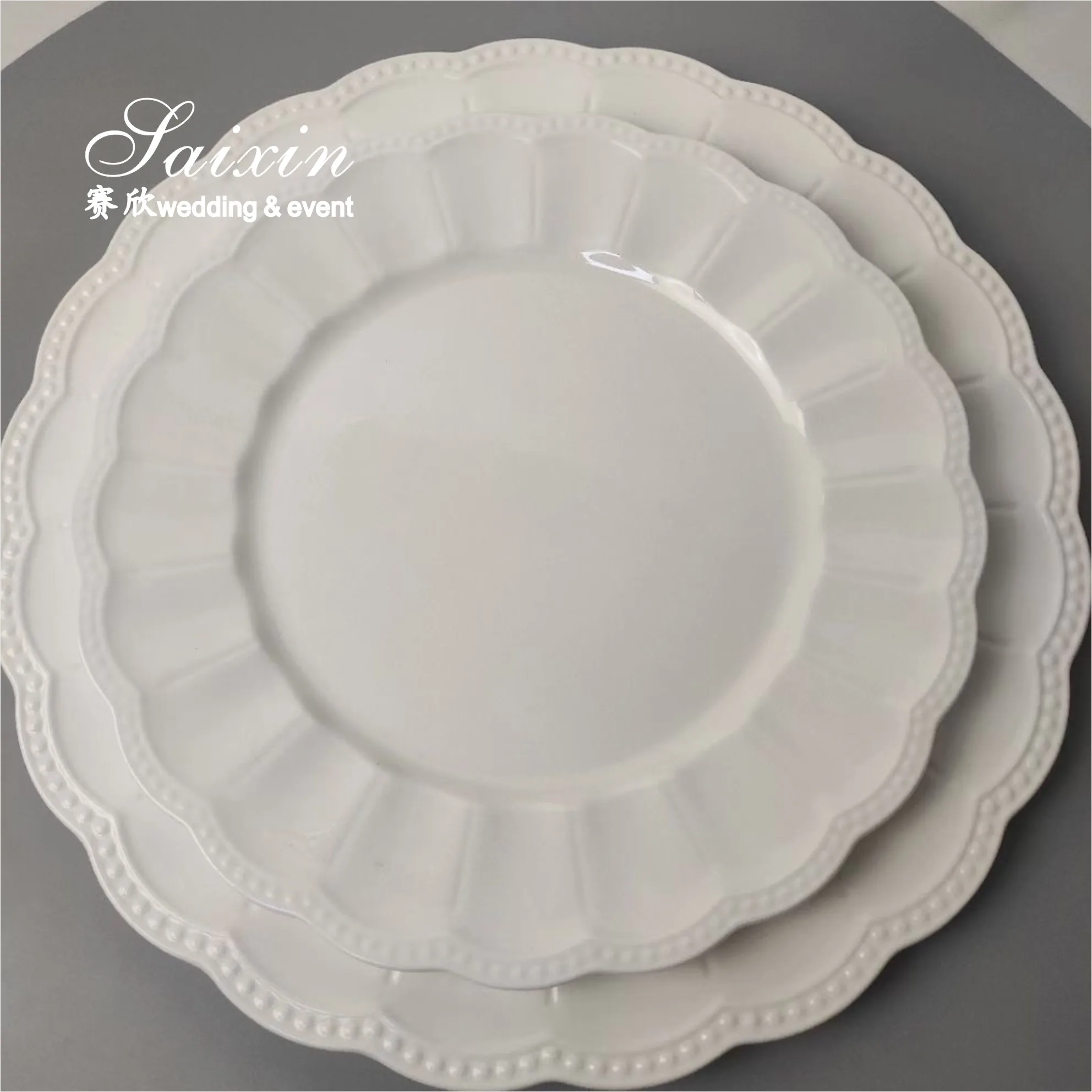Factory Wholesale customized  any pattern  simple white  bone china dinner plate for event