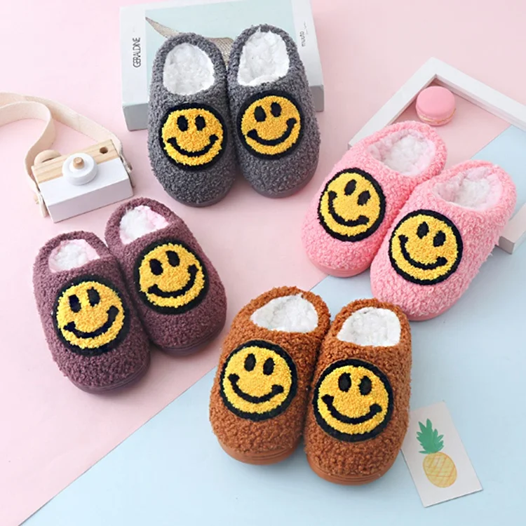 
Winter Children Slippers Smiling Face Indoor Non-slip Lightweight Slides for Boys Girls Shoes 