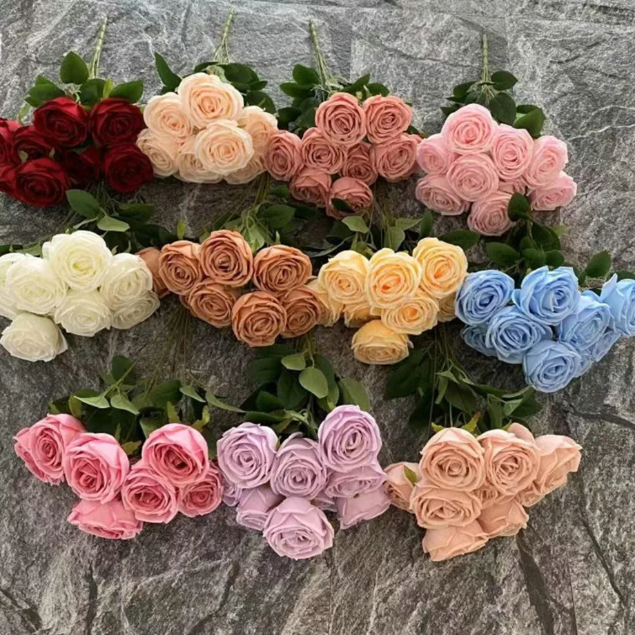 Low Price White silk decorative artificial roses flower for white theme wedding decoration