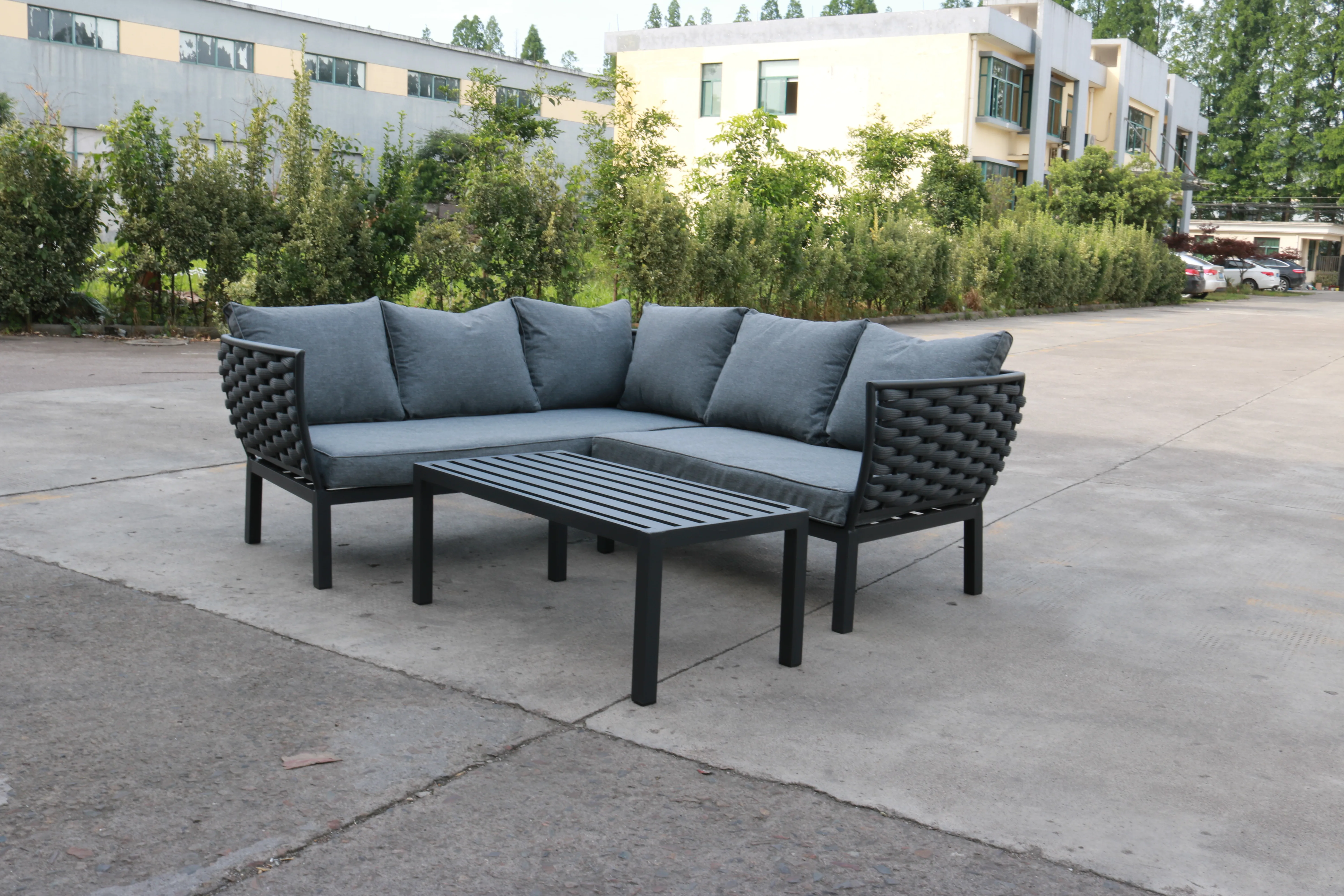 YOHO 3 шт. современный дизайн уличный набор мебели для патио Лидер продаж плетеный L-образный садовый диван-столик из ротанга гостиниц парков