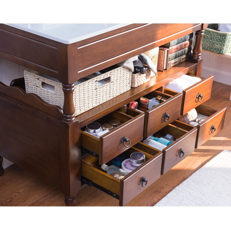 American bathroom cabinet oak solid wood wash basin combination bathroom