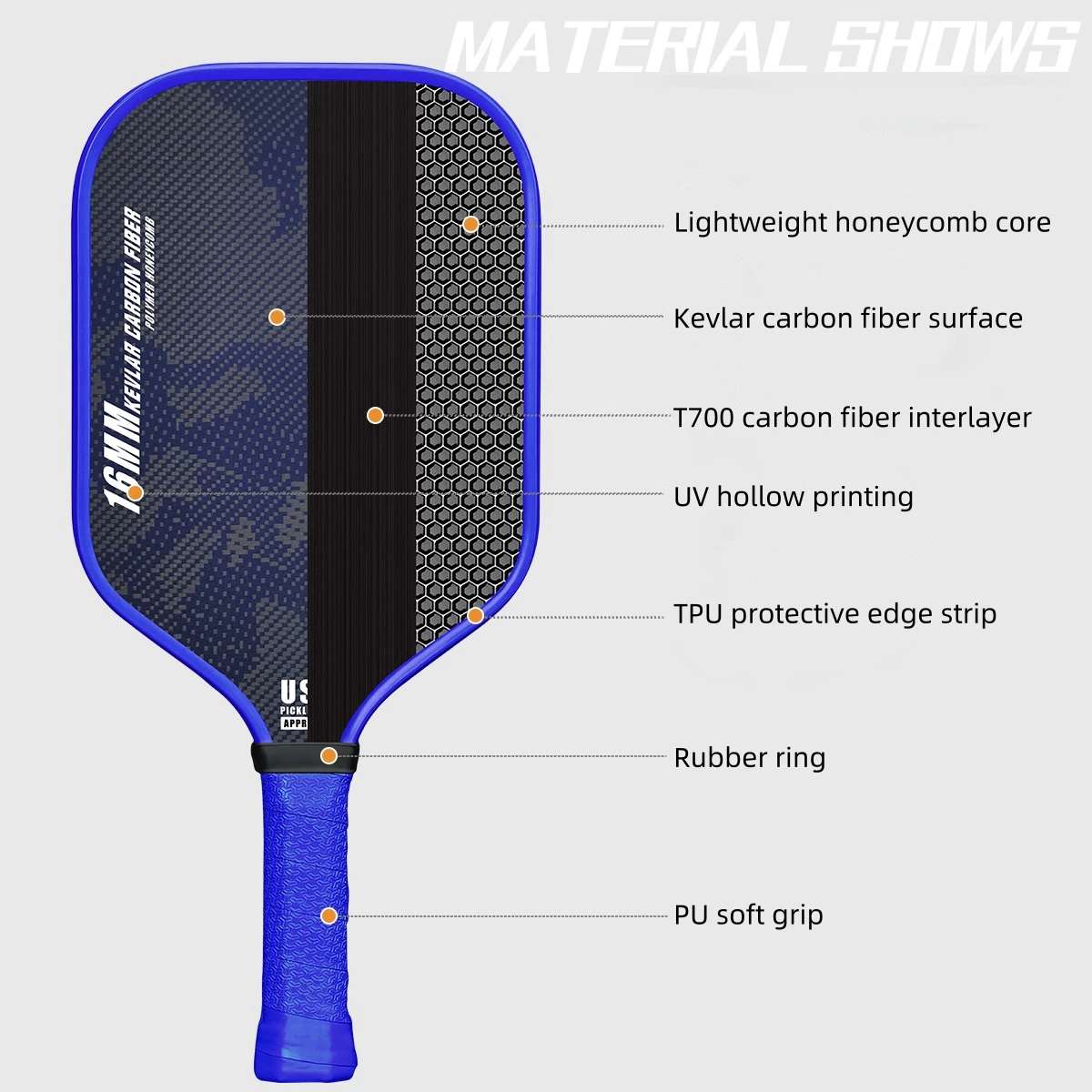 Raw Toray T700 ракетка из углеродного волокна с 16 мм полипропиленовым сотовым сердечником